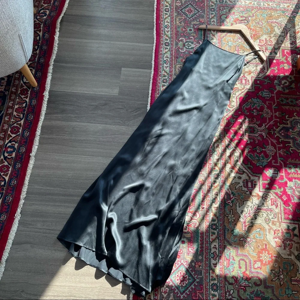 Reformation Black silk slip dress Bias Cut Open Back "Rosie" Gown Cocktail Maxi - Picture 11 of 13